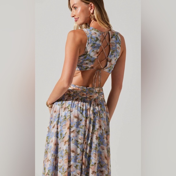 ASTR THE LABEL Anthropologie Noya Strappy Back Iris Blue Blush Dress XS - Picture 5 of 12